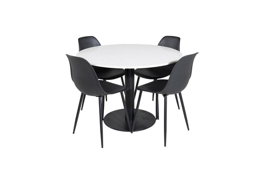 Razzia - Spisebord, ø106cm - Hvid / Sort+ Polar Plast Spisebordsstol - Sort L