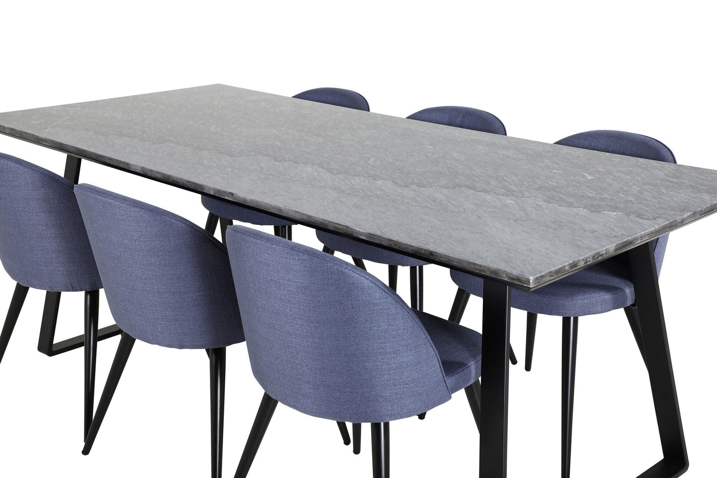 Estelle - Spisebord, 200*90*H76 - Sort+ velour Stol - Sorte ben - Blåt stof