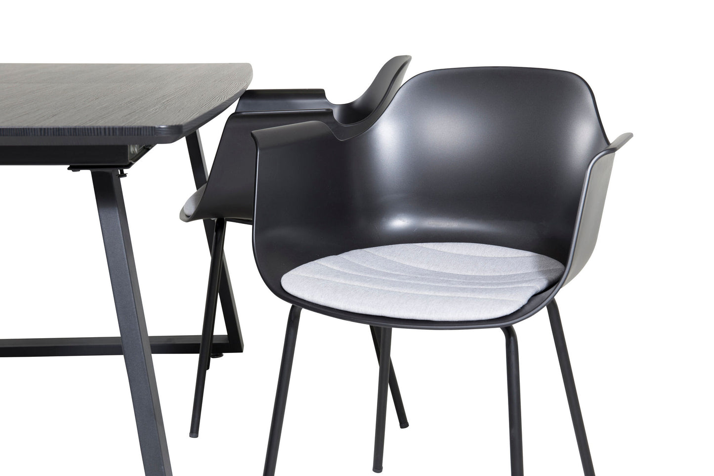 Inca - Bord med forlængelse - Sort top / sort ben+Comfort Plast Spisebordsstol - Sorte ben - Sort Plast