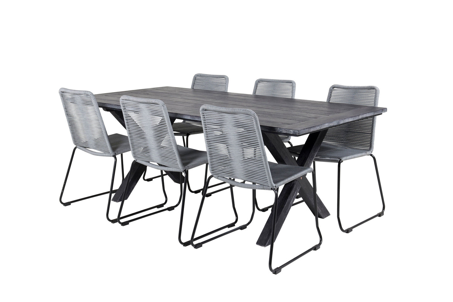 Rives - Spisebord, 200*100cm - Sort akacia+Lidos Spisebordsstol - Sort / Grå