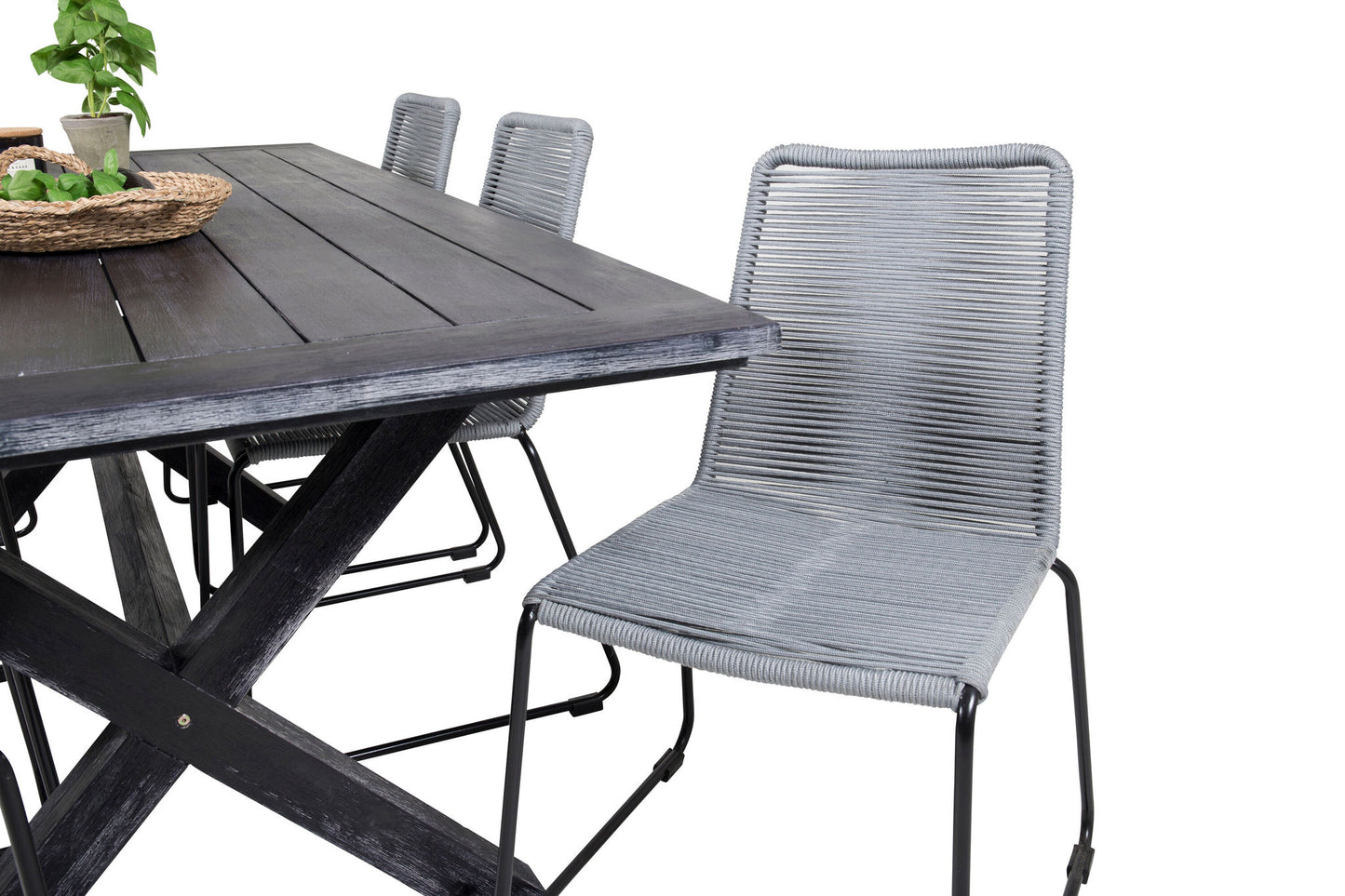 Rives - Spisebord, 200*100cm - Sort akacia+Lidos Spisebordsstol - Sort / Grå