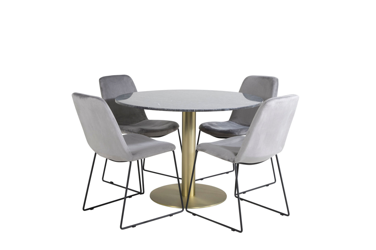 Estelle - Rundt spisebord, ø106 H75 - Sort / Messing+ Muce Spisebordsstol - Sorte ben - Grå velour