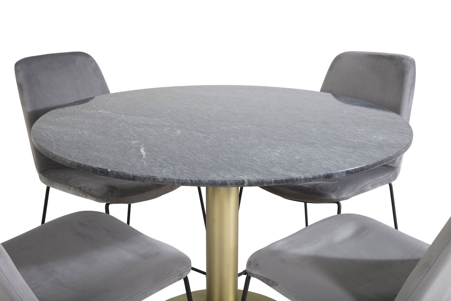 Estelle - Rundt spisebord, ø106 H75 - Sort / Messing+ Muce Spisebordsstol - Sorte ben - Grå velour