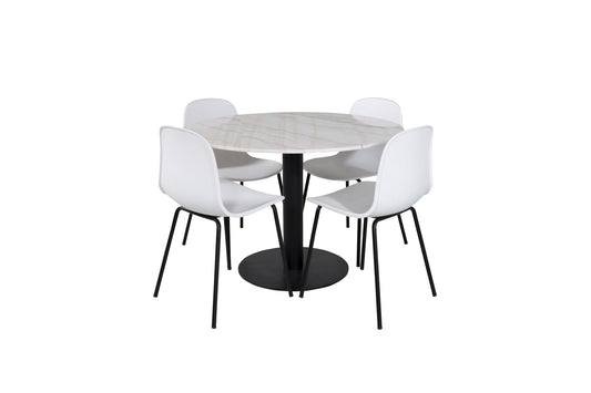 Estelle - Rundt spisebord, ø106 H75 - Hvid / Sort+Arctic Spisebordsstol - Sorte ben - Hvid Plast