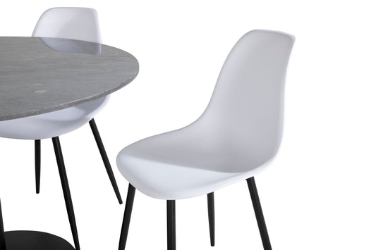 Estelle - Rundt spisebord, ø106 H75 - Sort+ Polar Plast Spisebordsstol - Sorte ben / Hvid Plast