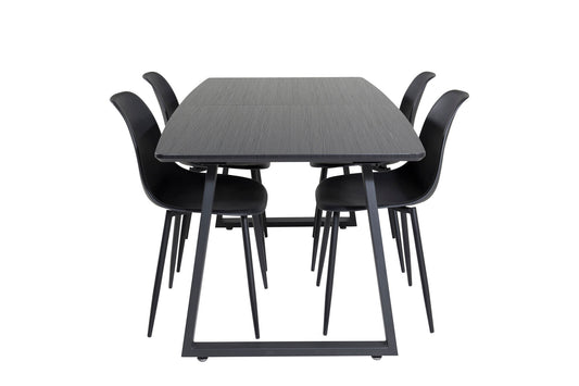 Inca - Bord med forlængelse - Sort top / sort ben+ Polar Plast Spisebordsstol - Sorte ben / Sort Plast