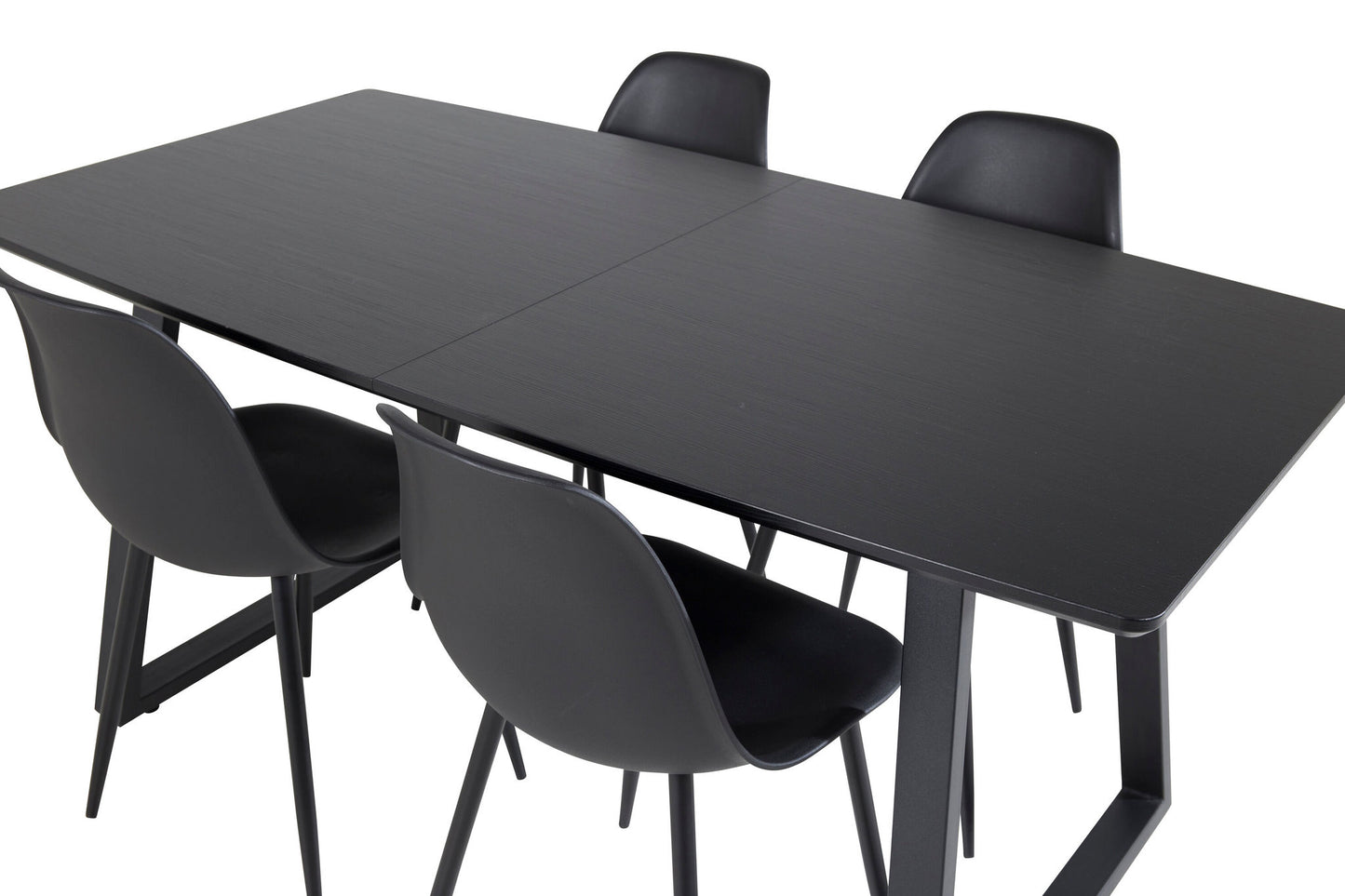 Inca - Bord med forlængelse - Sort top / sort ben+ Polar Plast Spisebordsstol - Sorte ben / Sort Plast