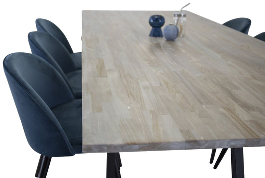 Jepara Spisebord - Grå - 250*100*H76+ velour Spisebordsstol - Sort / Blå