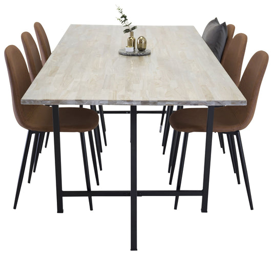Jepara Spisebord - Grå - 250*100*H76+ Polar Spisebordsstol - Sort / Brun PU