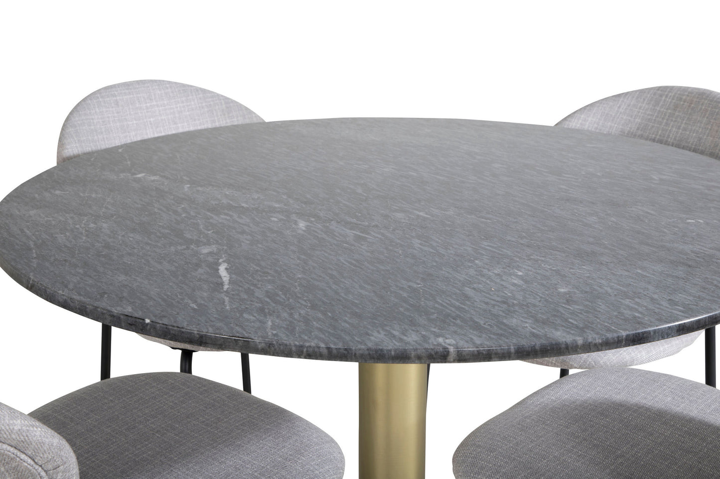 Estelle - Rundt spisebord, ø106 H75 - Sort / Messing+Vault Spisebordsstol - Sorte ben - Gråt stof