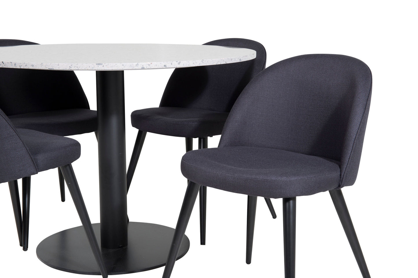 Razzia - Spisebord, ø106cm - Grå / Sort+ velour Stol - Sorte ben- Sort Stof