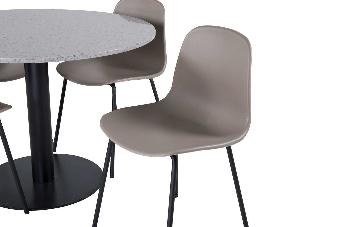 Razzia - Spisebord, ø106cm - Grå / Sort+Arctic Spisebordsstol - Sorte ben - Khaki Plast
