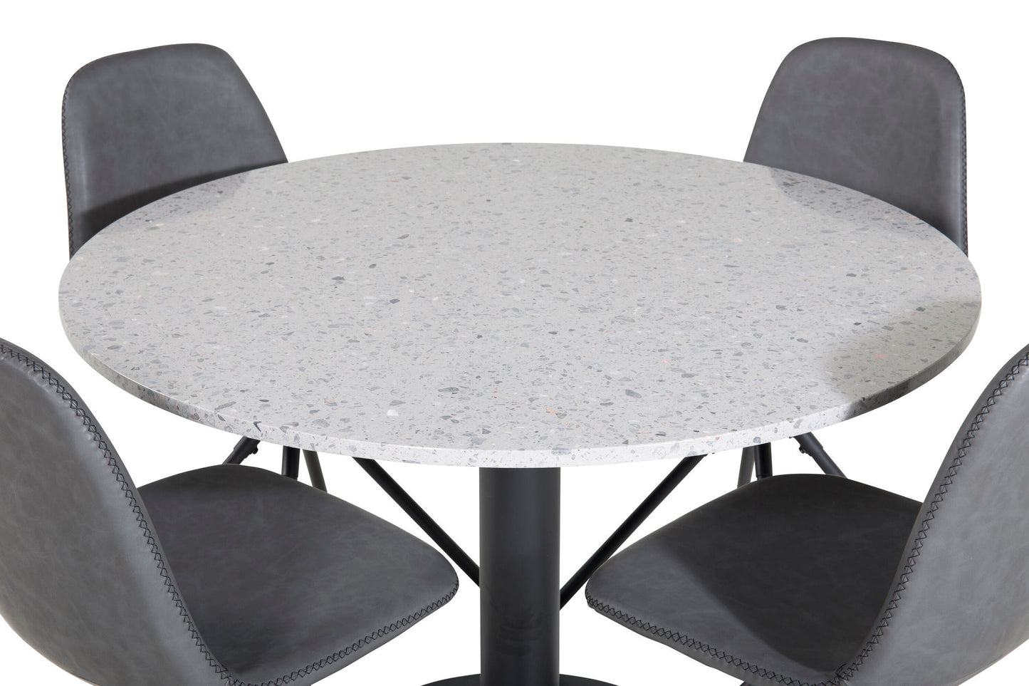 Razzia - Spisebord, ø106cm - Grå / Sort+ Polar Spisebordsstol med Spi function - sorte ben - Sort PU - Sorte syninger