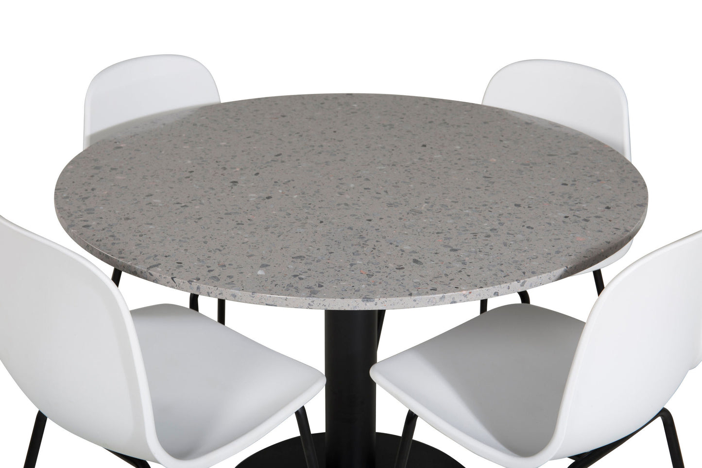 Razzia - Spisebord, ø106cm - Grå / Sort+Arctic Spisebordsstol - Sorte ben - Hvid Plast