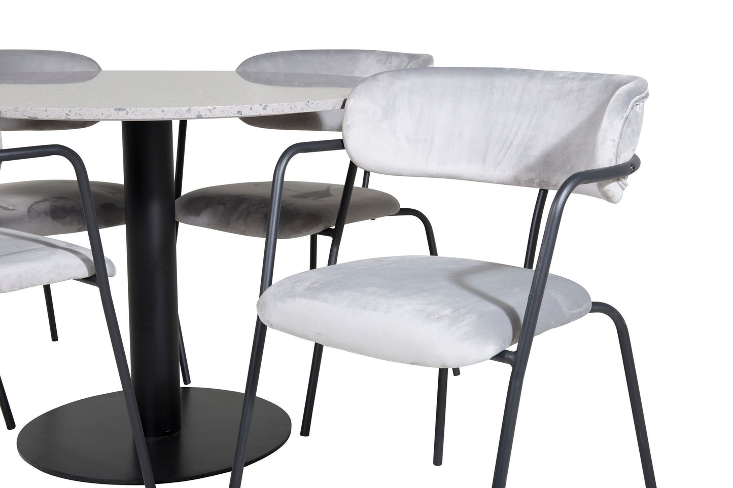 Razzia - Spisebord, ø106cm - Grå / Sort+ Slim High Back Spisebordsstol - Sorte ben - Sort PU