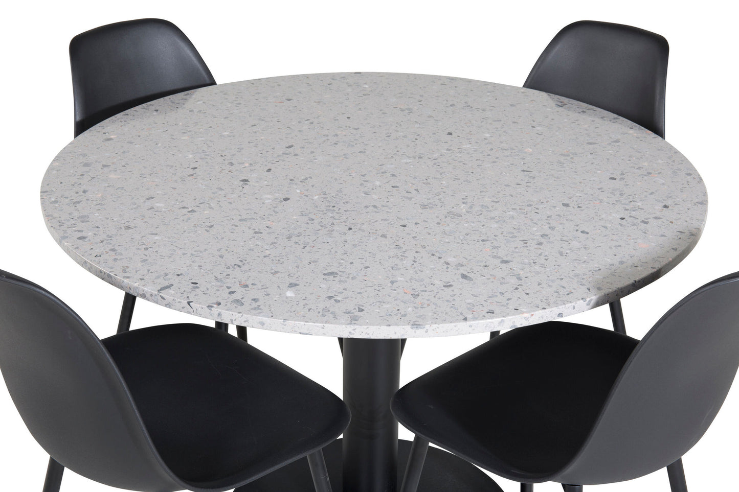 Razzia - Spisebord, ø106cm - Grå / Sort+ Polar Plast Spisebordsstol - Sorte ben / Sort Plast