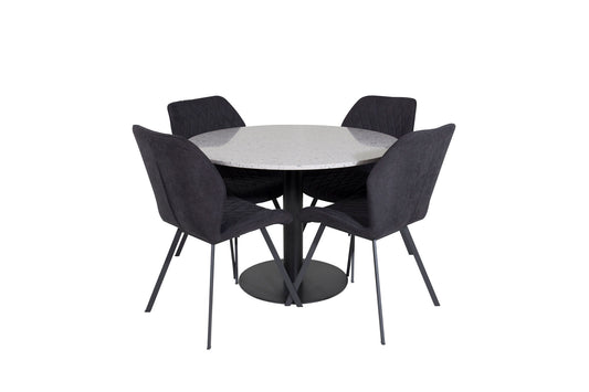 Razzia - Spisebord, ø106cm - Grå / Sort+Gemma Spisebordsstol - Sorte ben - Sort Stof