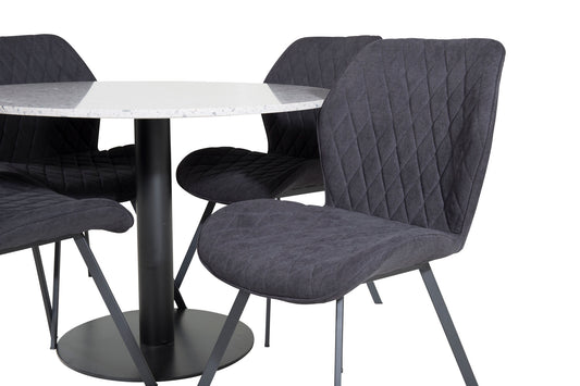 Razzia - Spisebord, ø106cm - Grå / Sort+Gemma Spisebordsstol - Sorte ben - Sort Stof