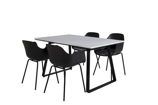 Estelle - Spisebord, 140*90 - Hvid / Sort+Comfort Plast Spisebordsstol - Sorte ben - Sort Plast