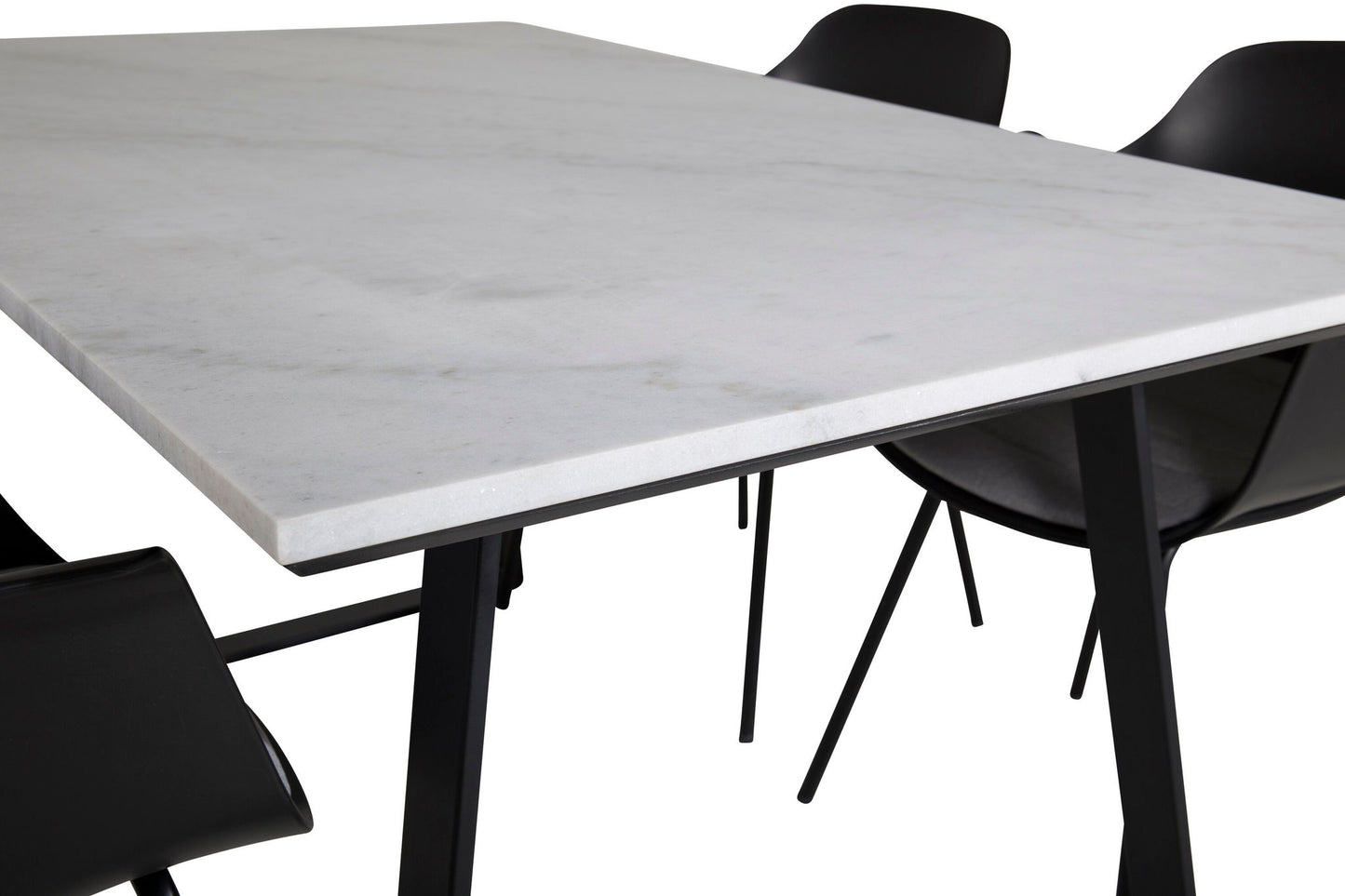 Estelle - Spisebord, 140*90 - Hvid / Sort+Comfort Plast Spisebordsstol - Sorte ben - Sort Plast