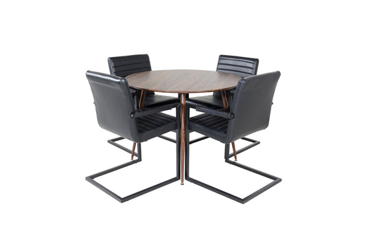 Plaza Rundt bord 100 cm - Valnød top - Valnød ben+Art Stol m. armlæn - Sort