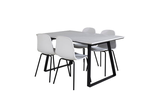 Estelle - Spisebord, 140*90 - Hvid / Sort+Arctic Spisebordsstol - Sorte ben - Hvid Plast