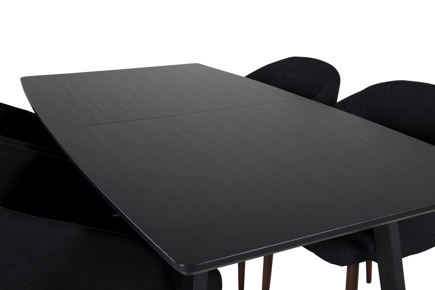 Inca - Bord med forlængelse - Sort top / sort ben+Arch Spisebordsstol - Valnød ben - Sort Stof
