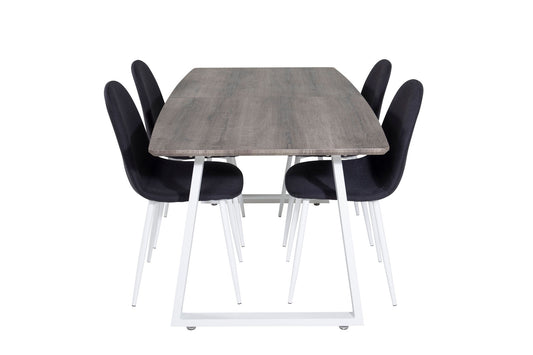 Inca - Bord med forlængelse - grey "oak" / Hvid ben+ Polar Spisebordsstol - Hvide ben - Sort Stof
