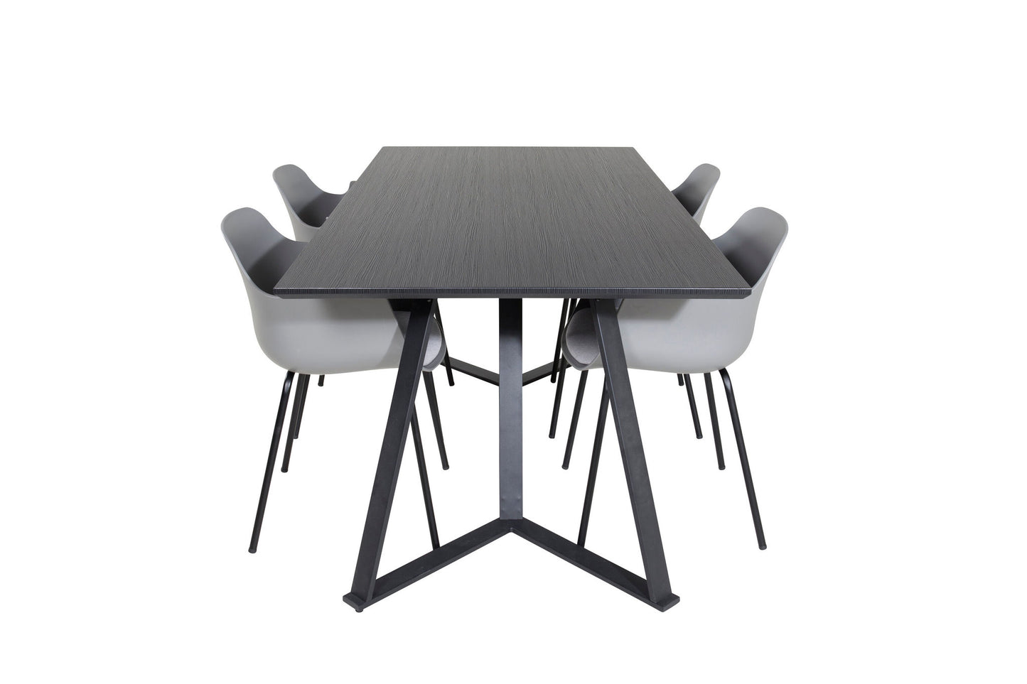 Maria - Spisebord, Sort top / Sorte ben +Comfort Plast Spisebordsstol - Sorte ben - Grå Plast