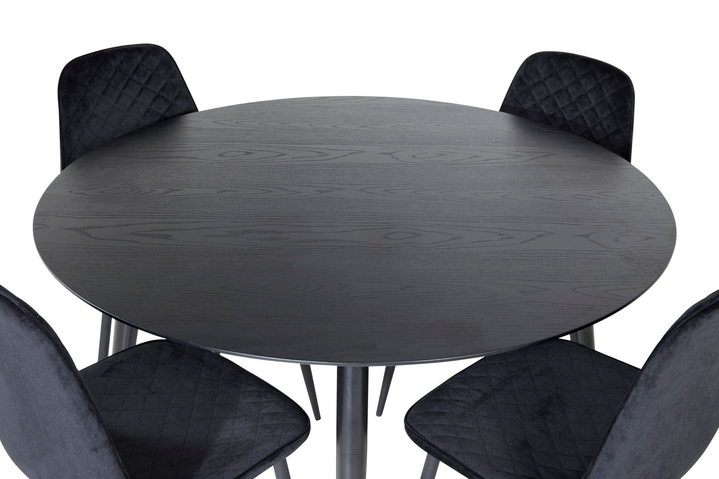 Dipp - Spisebord, 115cm - Sort finér / All sort ben + Polar Diamond Spisebordsstol - Sorte ben - Sort velour