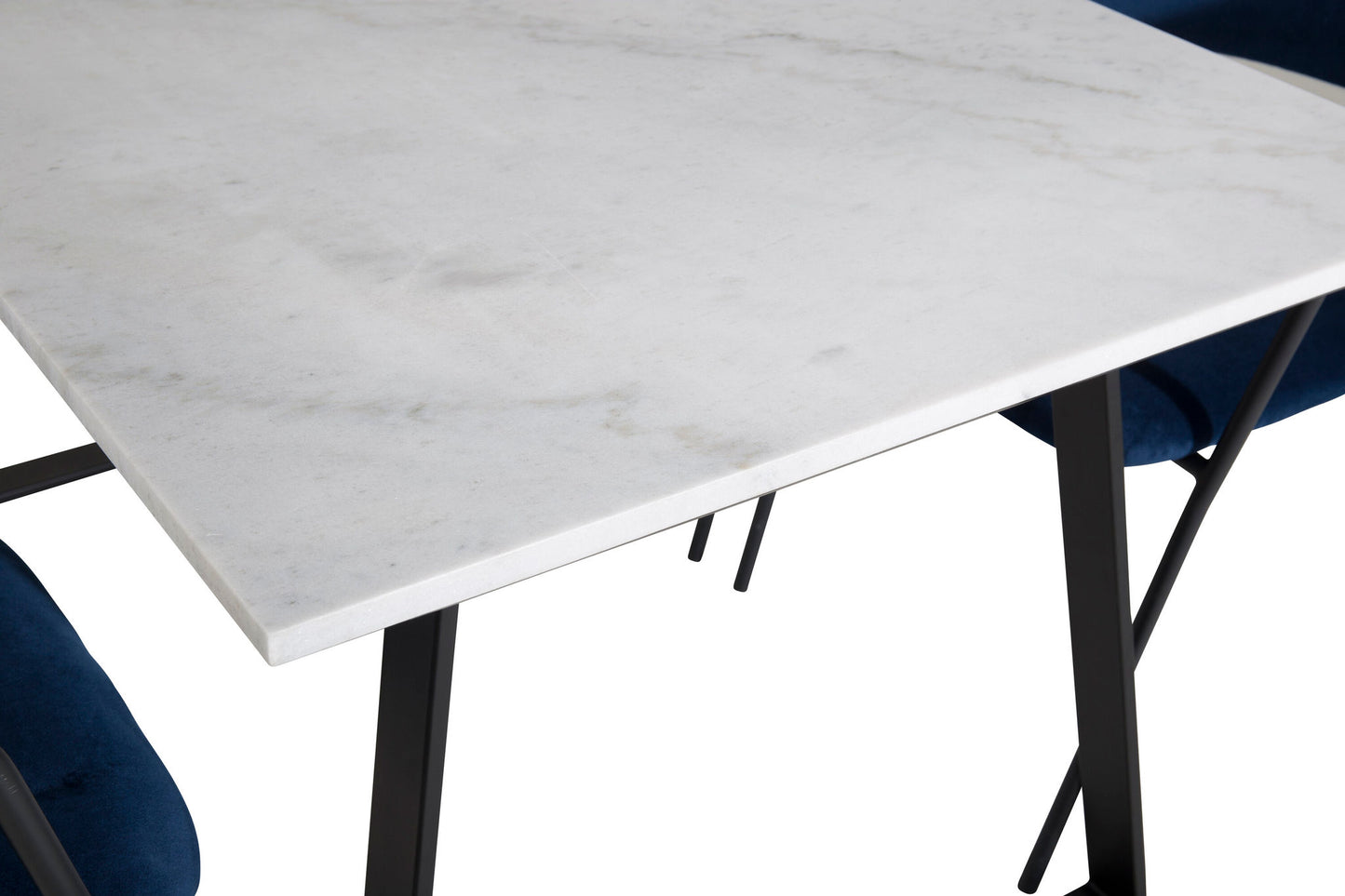 Estelle - Spisebord, 140*90 - Hvid / Sort+Arrow armstol - Sorte ben - Blå velour
