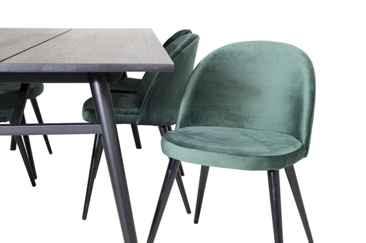 Sleek - Bord med forlængelse Sort Børstet - 195*95+ velour Spisebordsstol - Grøn / Sort