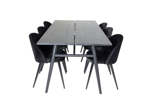 Sleek - Bord med forlængelse Sort Børstet - 195*95+ velour Spisebordsstol - Sort