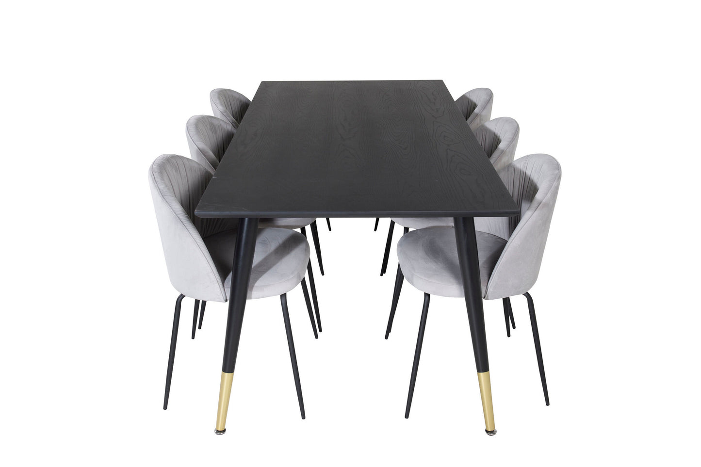 Dipp - Spisebord, 180*90cm - Sort Messing+Wrikles Spisebordsstol - Sorte ben - Grå velour