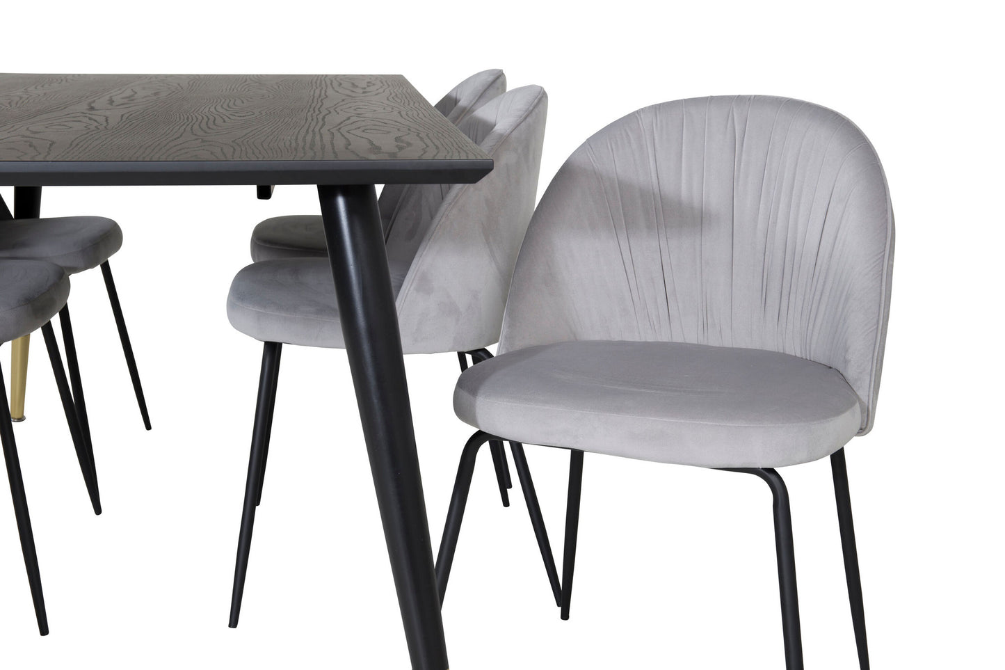 Dipp - Spisebord, 180*90cm - Sort Messing+Wrikles Spisebordsstol - Sorte ben - Grå velour