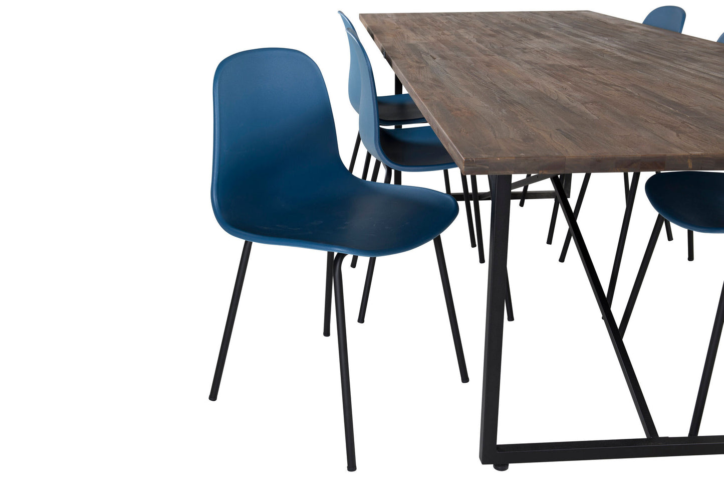 Padang - Spisebord, 250*100*H76 - Mørk Teak / Sort+Arctic Spisebordsstol - Sorte ben - Blå Plast