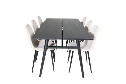 Sleek - Bord med forlængelse Sort Børstet - 195*95+ Polar Spisebordsstol - Sorte ben / Beige velour