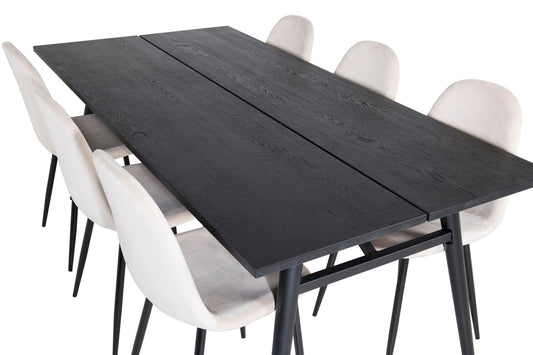 Sleek - Bord med forlængelse Sort Børstet - 195*95+ Polar Spisebordsstol - Sorte ben / Beige velour
