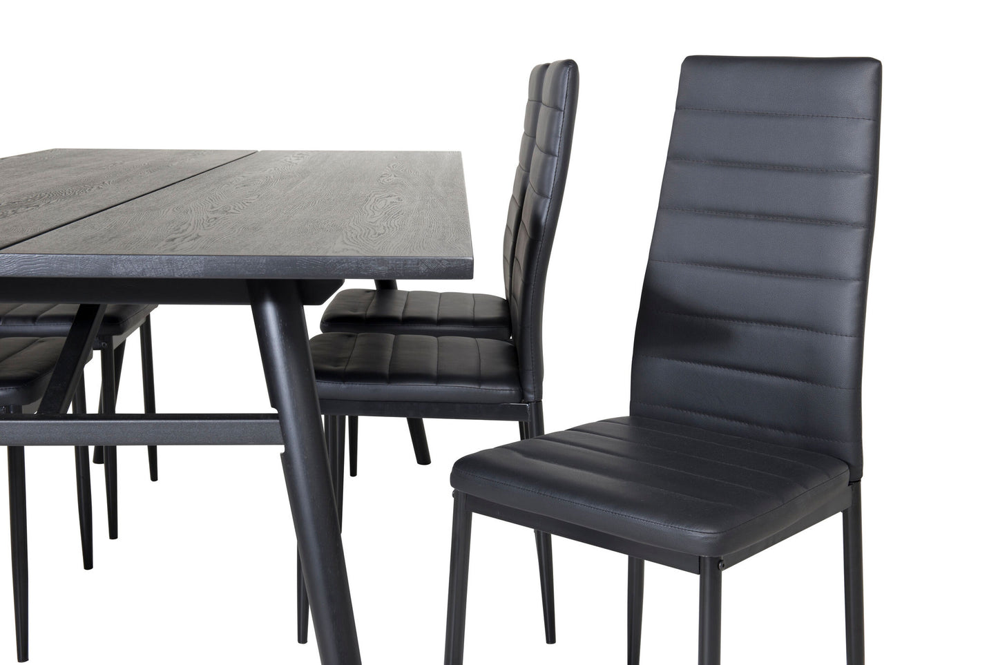 Sleek - Bord med forlængelse Sort Børstet - 195*95+ Slim High Back Spisebordsstol - Sorte ben - Sort PU