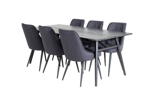 Sleek - Bord med forlængelse Sort Børstet - 195*95+ velour Deluxe Spisebordsstol - Sorte ben - Sort Stof