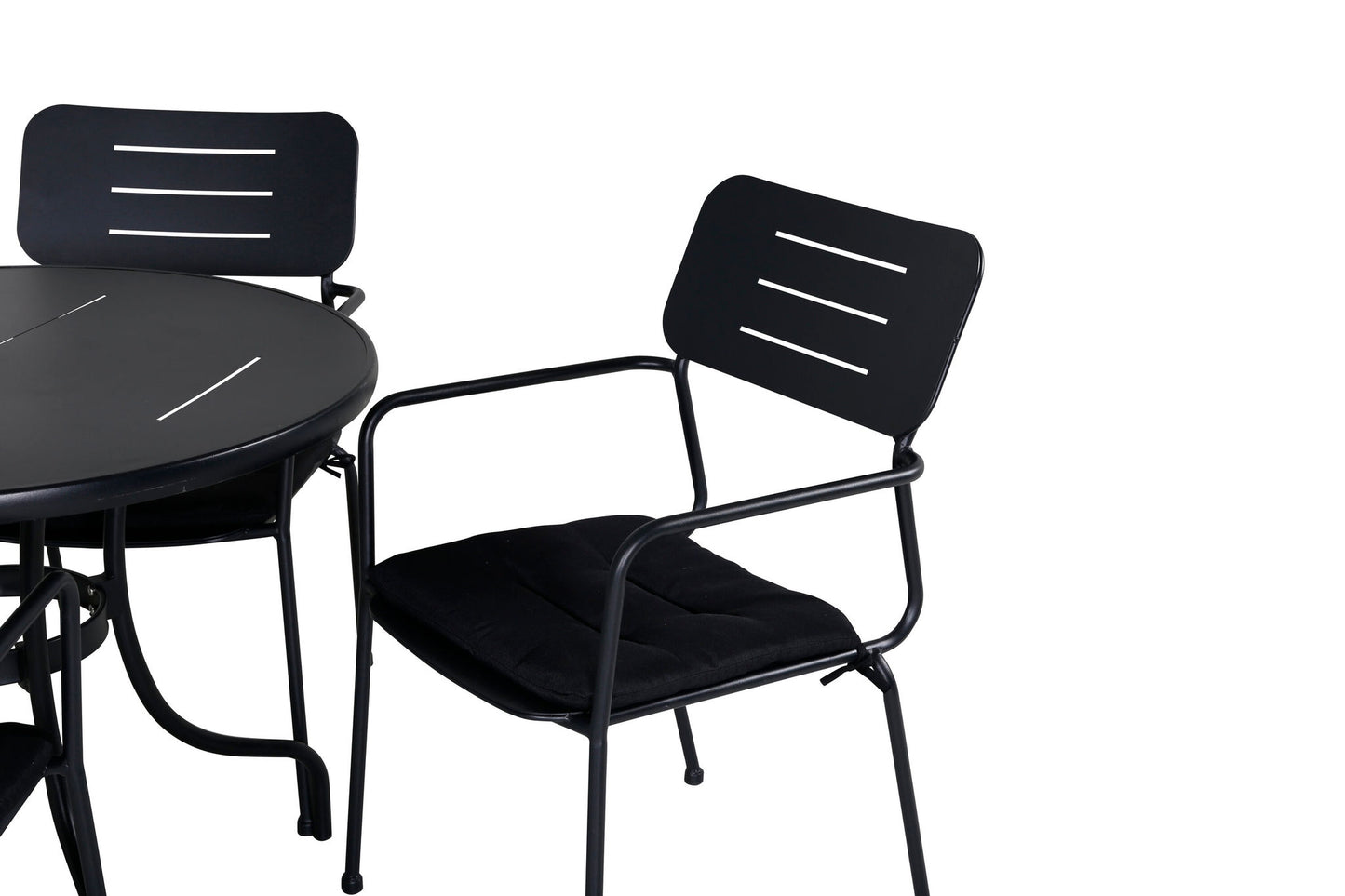 Nicke - Spisebord, Sort Stål - ø90cm+Nicke stol m. armlæn - Sort Stål