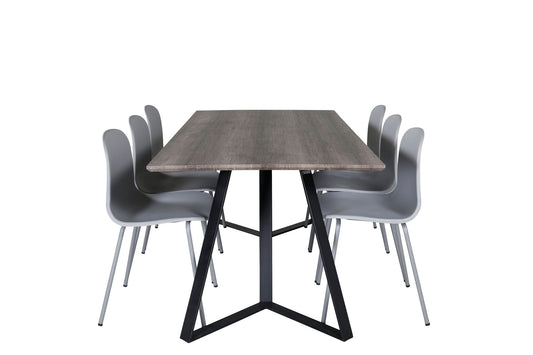 Maria - Spisebord, 180*90*H75 - Grå / Sort+Arctic Spisebordsstol - Grå ben - Grå Plast