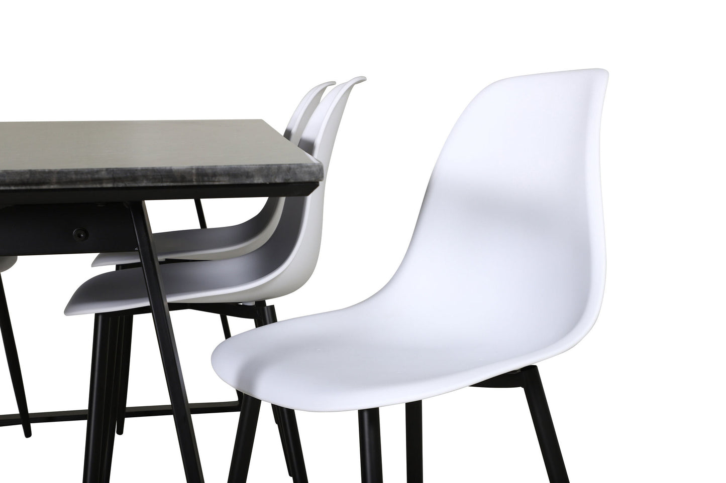 Estelle - Spisebord, 200*90*H76 - Sort+ Polar Plast Spisebordsstol - Sorte ben / Hvid Plast
