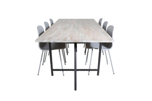Jepara - Spisebord, 250*100*H76 - Grå /Sort+Arctic Spisebordsstol - Grå ben - Grå Plast