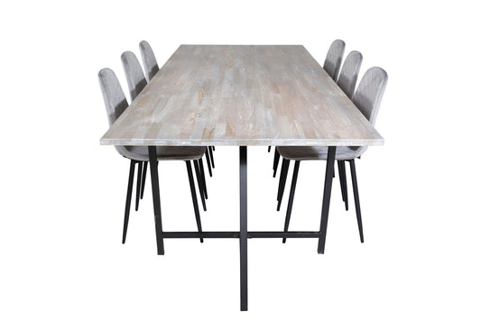 Jepara - Spisebord, 250*100*H76 - Grå /Sort+ Polar Diamond Spisebordsstol - Sorte ben - Grå velour