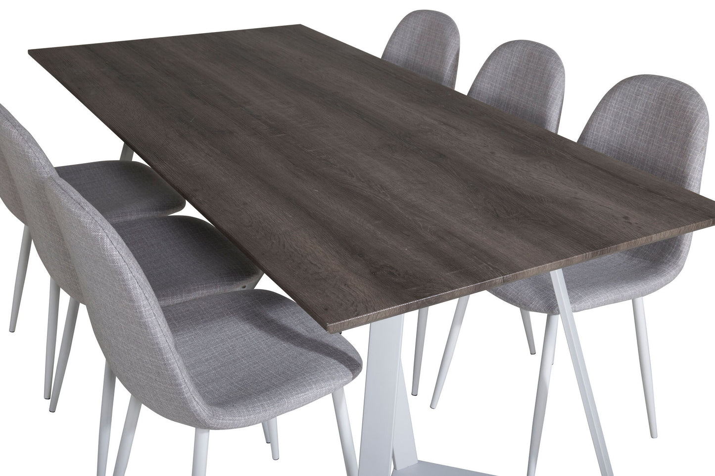 Maria - Spisebord, Grå "oak" / Hvide ben + Polar Spisebordsstol - Hvide ben - Lysegråt stof