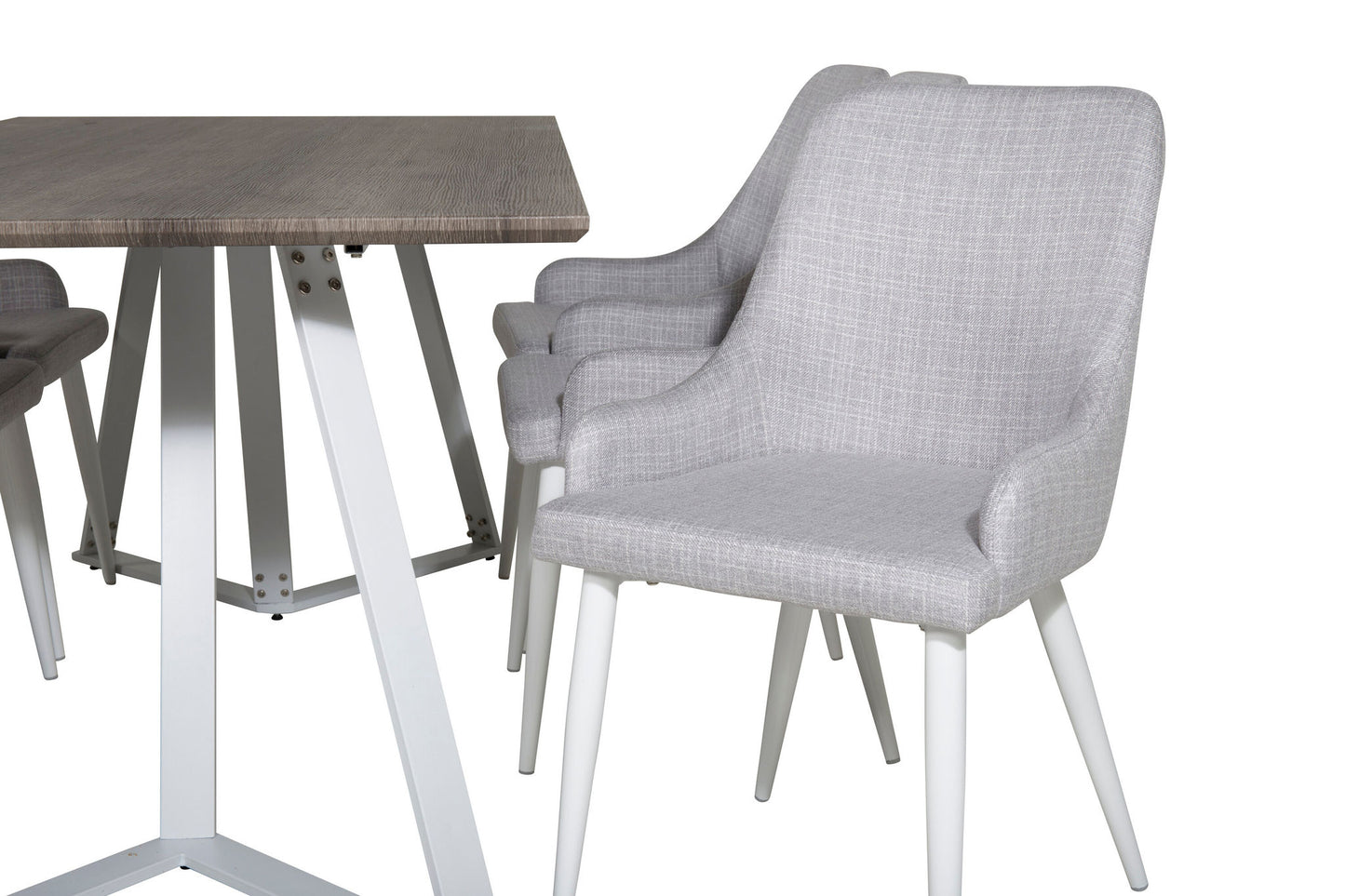 Maria - Spisebord, Grå "oak" / Hvide ben + Plaza stol - Hvide ben - Lysegråt stof