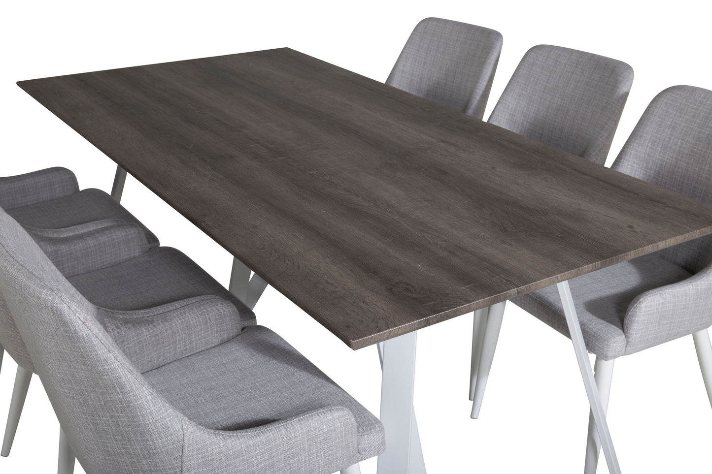 Maria - Spisebord, Grå "oak" / Hvide ben + Plaza stol - Hvide ben - Lysegråt stof