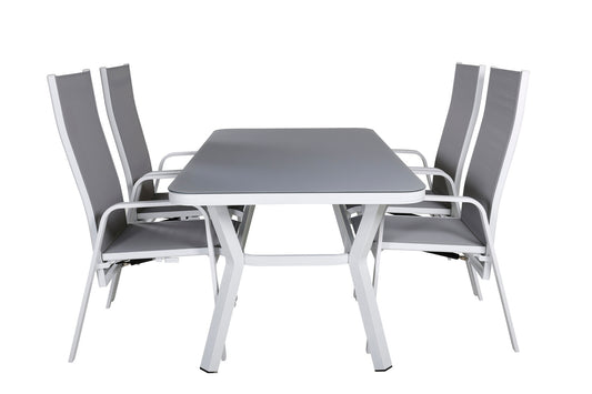 Virya - Spisebord, Hvid Alu / Grå glas - small table+Copacabana Recliner Stol - Hvid/Grå
