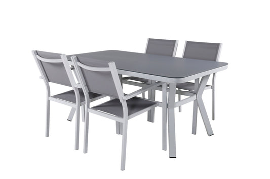 Virya - Spisebord, Hvid Alu / Grå glas - small table+Copacabana Stabelbar stol - Hvid/Grå